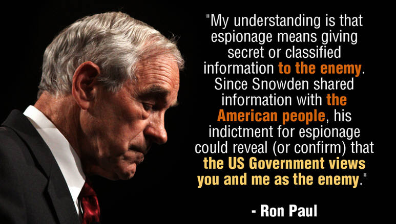 RON PAUL my understandin is that espionage means giving secret or classified information to the enemy
