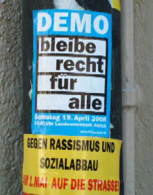 DEMO bleiberecht für alle, samstag, 19. april 2008. ggen rassismus und sozialabbau am 1. mai auf die strasse.