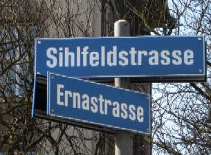 Ecke Sihlfeldstrasse und Ernastrasse Strassentafeln Zürich
