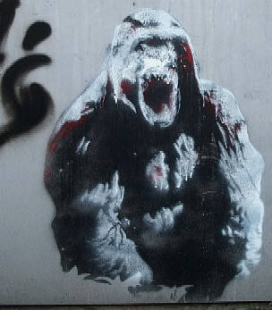 gorilla multilayer stencil graffiti zurich switzerland. mehrschichten schablonengraffiti 'Gorilla' in Zürich Frieiestrasse bei der Kantonsschule Rämibühl