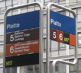 VBZ Tramhaltestelle Plastte Gloriastrasse Zürich Tramlinie 5 und 6 und Nachtbus 17 ZVV Züri-Linie
