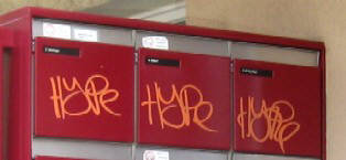 HYPE graffiti tags on mailboxes zurich switzerland