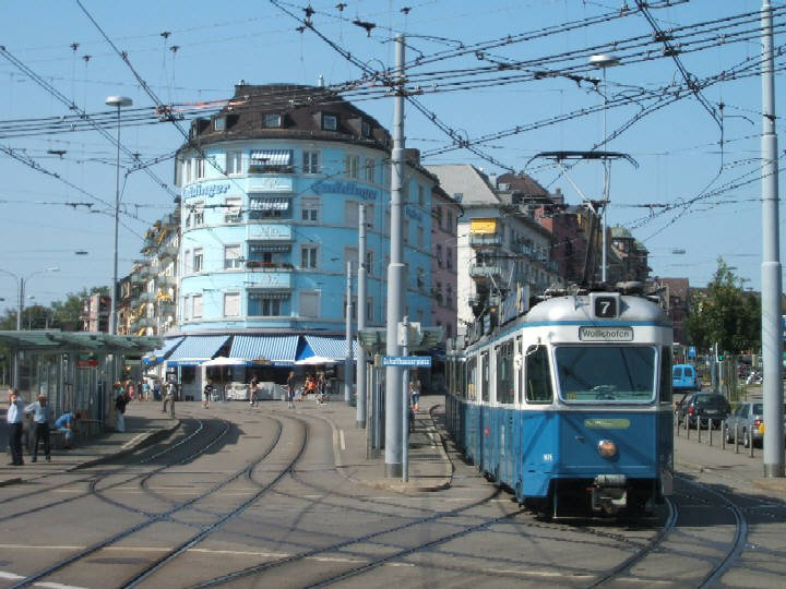 7er tram schaffhauserplatz zürich-unterstrass. VBZ Züri-Tram. - number 7 streetcar in zurich switzerland. 