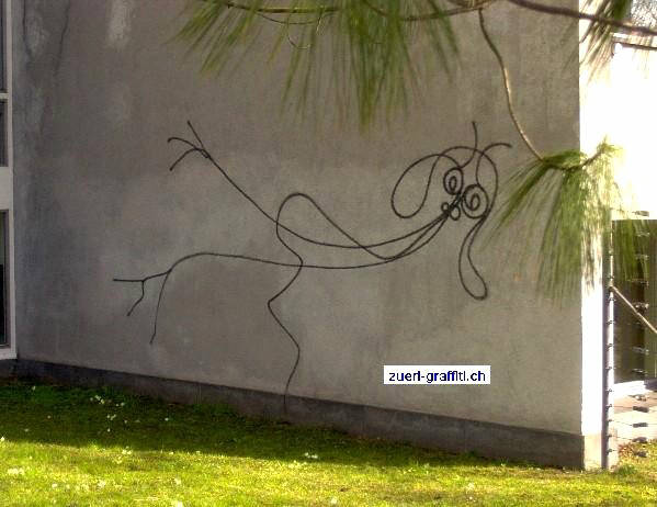 HARALD NAEGELI 'UNDINE' GRAFFITI, das bekannteste Graffiti von Harald Nägeli, dem Sprayer von Zürich. Nägeli sprayte dieses Kunstwerk 1978 an die Wand des heutigen Deutschen Seminars der UNI Zürich an der Schönberggasse in Zürich. Undine ist ein Wassergeist, eine Wassernixe.