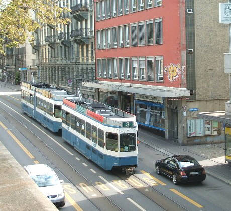 3er tram VBZ Züri-Linie auf dem Weg vom Central zum Neumarkt. vbz tram nummer 3 tramlinie 3 seilergraben zürich. streetcars in zurich switzerland.