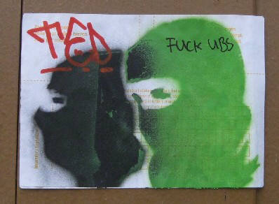 FUCK UBS graffiti tag sticker in zurich switzerland 2013