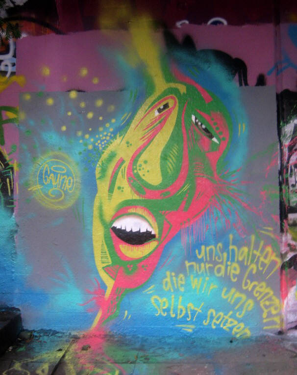 UNS HALTEN NUR DIE GRENZEN DIE WIR UNS SELBST SETZEN graffiti von GAUNER aka GAUNR in zürich 2014