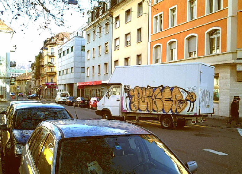 PUBER Graffiti Van in Zurich Switzerland. Gepimpter Puber Lastwagen an der Ankerstrasse Zürich beim Helvetiaplatz. Puber was the baddest.