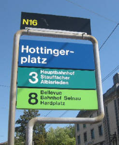 Hottingerplatz Tramhaltestelle VBZ Züri-Linie Tramlinie 3, Tramlinie 8, N16