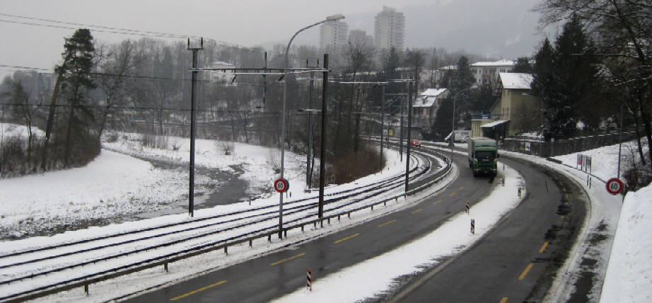 Sihltalstrasse bei Zürich-Leimbach im Schnee, Februar 2010