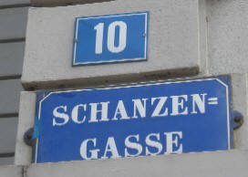 Schanzengasse Zürich Strasentafel